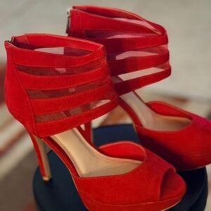 Anne Michelle Vibrant Red Mesh Heels